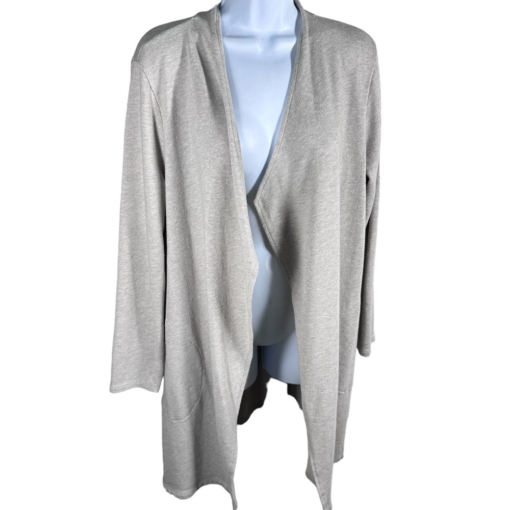 Pure Jill J. Jill Womens Sz MP Long Asymmetrical Open Front Cardigan Tan…